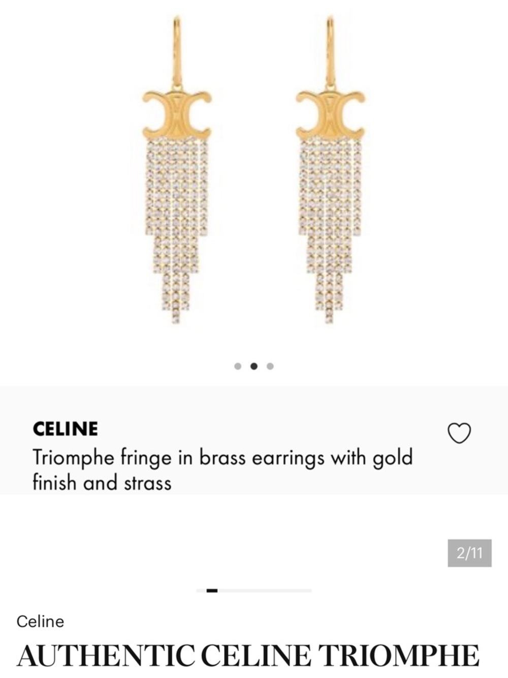 Celine Gold Crystal Fringe Drop Earrings